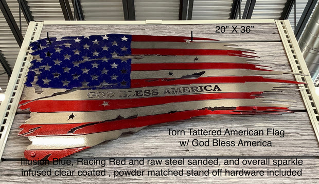 Flag - tattered, torn Old Glory w/ God Bless America