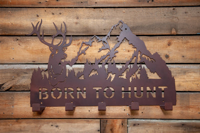 Born To Hunt ( Elk and Mountain Scene) Coat Rack