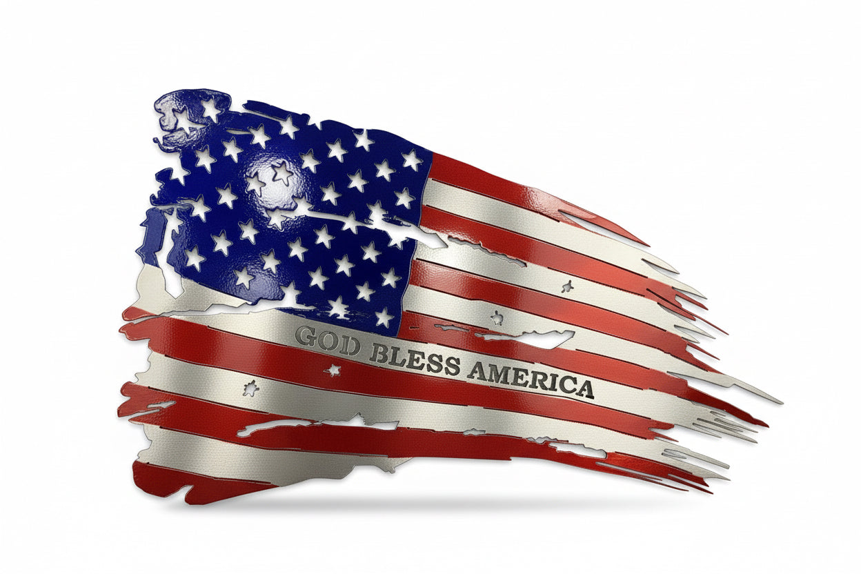 Flag - tattered, torn Old Glory w/ God Bless America-P4