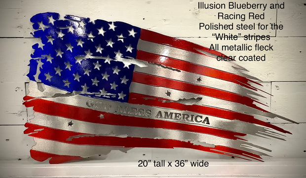 Flag - tattered, torn Old Glory w/ God Bless America-P4
